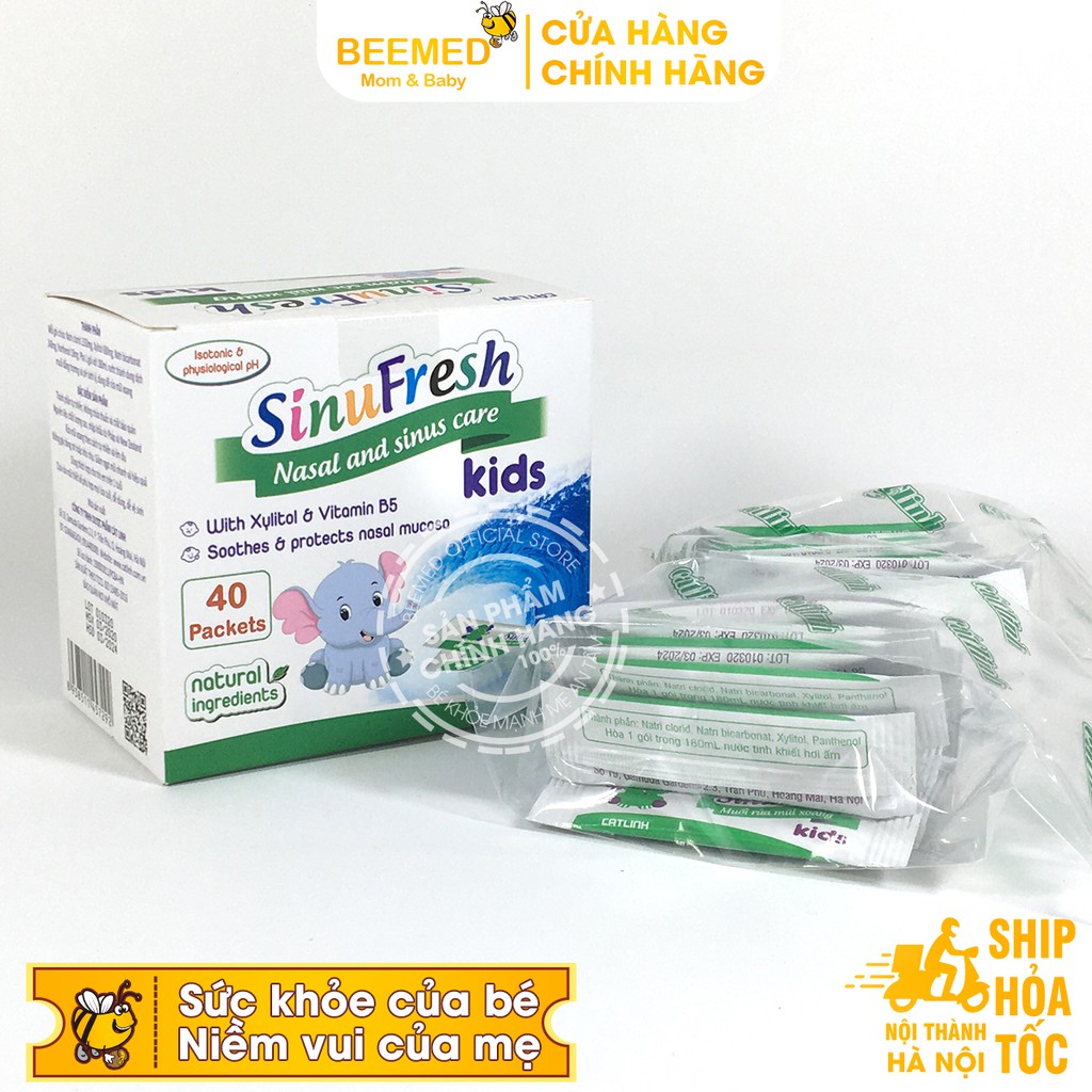 Muối rửa mũi cho bé từ 1 tuổi Sinufresh Kids hộp 40 gói, Chính hãng Dược Cát Linh - Mẫu mới cho trẻ