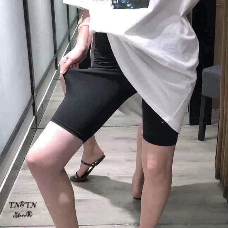Quần legging lửng vải thun cao cấp biker nữ đùi ngố, dáng ôm bó lưng thun mặc nhà, tập gym, yoga freesize | BigBuy360 - bigbuy360.vn