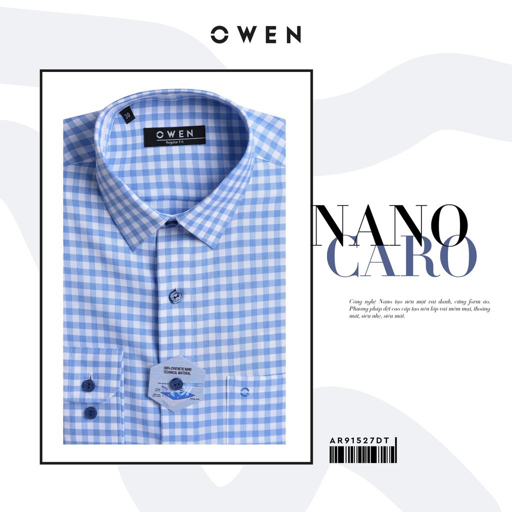 Sale Chính Hãng (ẢNH THẬT - OWEN) Áo sơ mi dài tay Owen regular fit chất nano màu xanh AR 91527 hot 🌺 neww * ! %