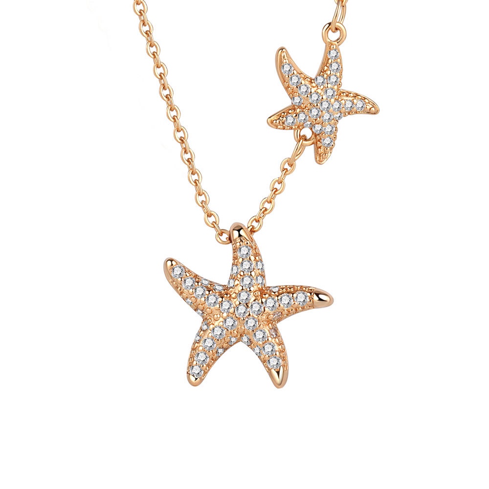 Vòng cổ Hai Lớp Mặt Hình Sao Biển Đính Đá Thời Trang Dành Cho Nữ