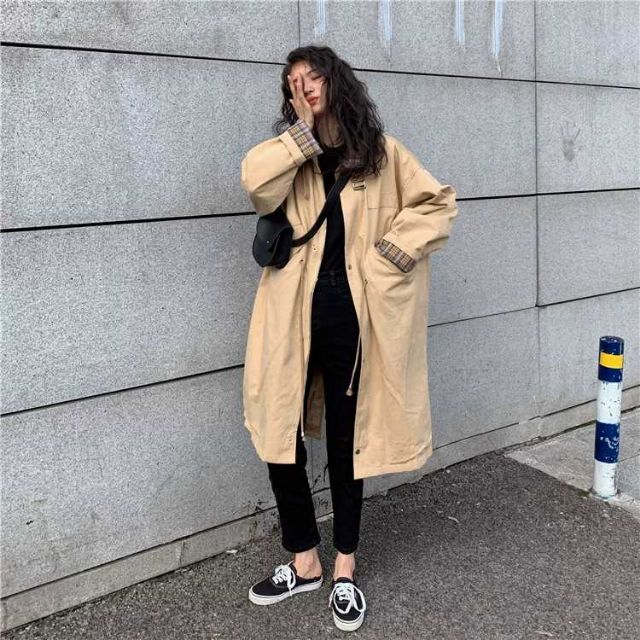 Áo khoác vintage ulzzang dáng dài 2019 Áo khoác kaki mềm dáng dài 2019