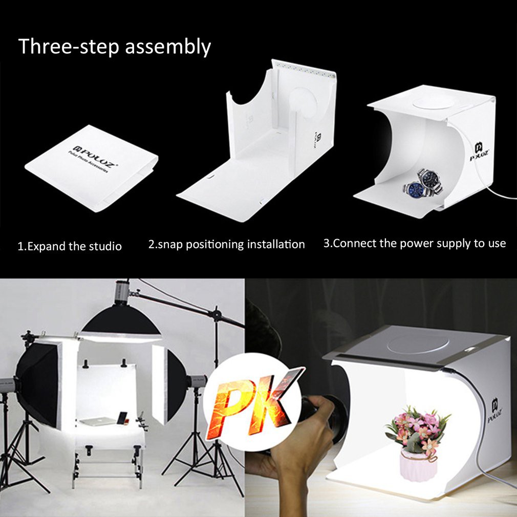 Bộ Hộp Chụp Ảnh Sản Phẩm Có Đèn LED Thiết Kế Sáng Tạo 24*23*22cm