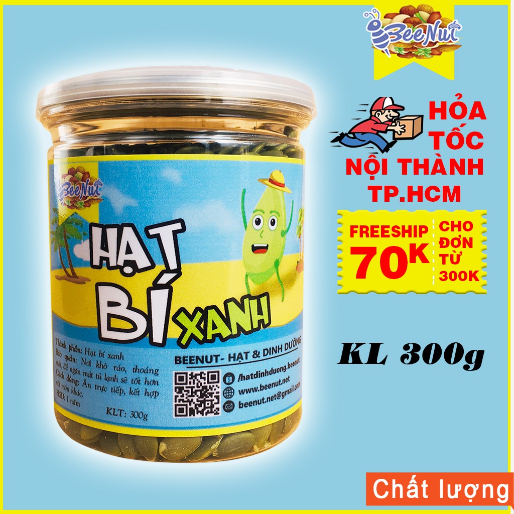 [Mã 156FMCGSALE hoàn 8% đơn 500K] (Hũ 300g) Hạt bí xanh (Ấn Độ) - Hạt bí rang sấy thơm bùi, đã tách vỏ - BeeNut