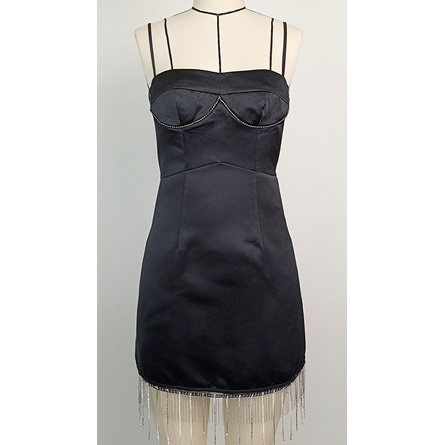 Đầm Ôm Hai Dây Hở Lưng Viền Tua Rua Đính Đá Lấp Lánh Gợi Cảm Cho Nữ