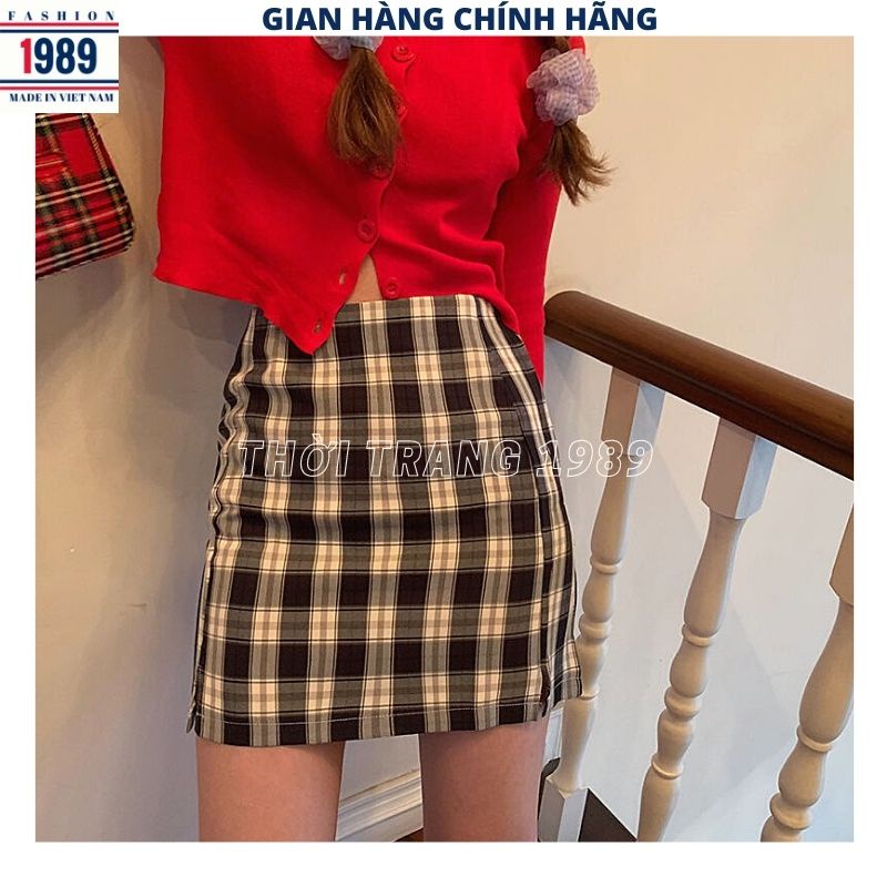 Chân váy kẻ caro xẻ đùi ôm body sang chảnh siêu kute dễ thương -PHƯƠNG 1989