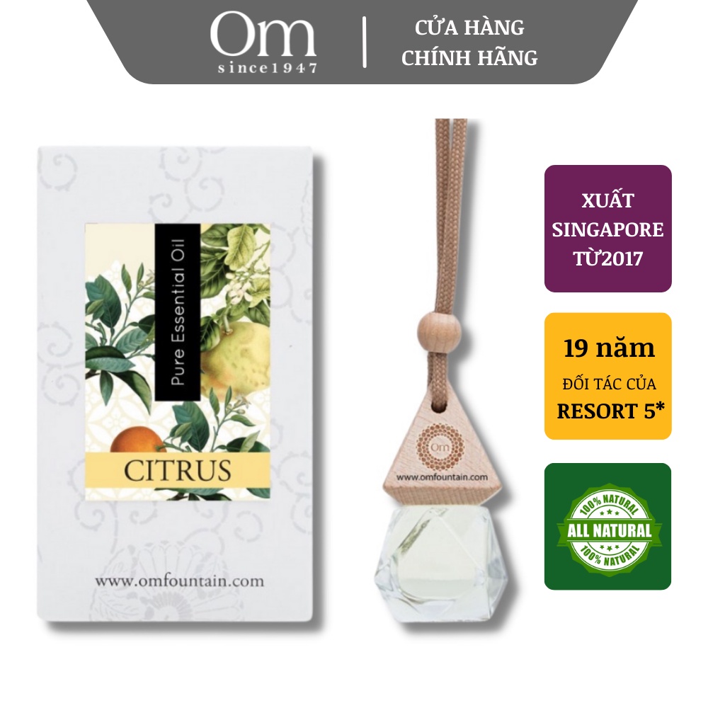 Tinh dầu treo xe hơi cam quýt OM FOUTAIN tinh dầu khuếch tán thiên nhiên nguyên chất 10ml