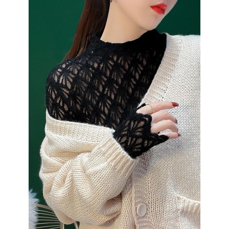 Áo Kiểu Tay Dài Dáng Ôm Phối Ren Lưới Thời Trang Xuân Thu Phong Cách Hàn Quốc Quyến Rũ Cho Nữ