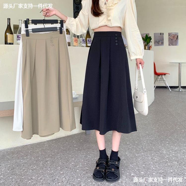 Chân váy dài xếp ly phối nút xinh xắn phong cách ulzzang , Váy chất liệu kaki mêm + lớp lót trong , MS 13