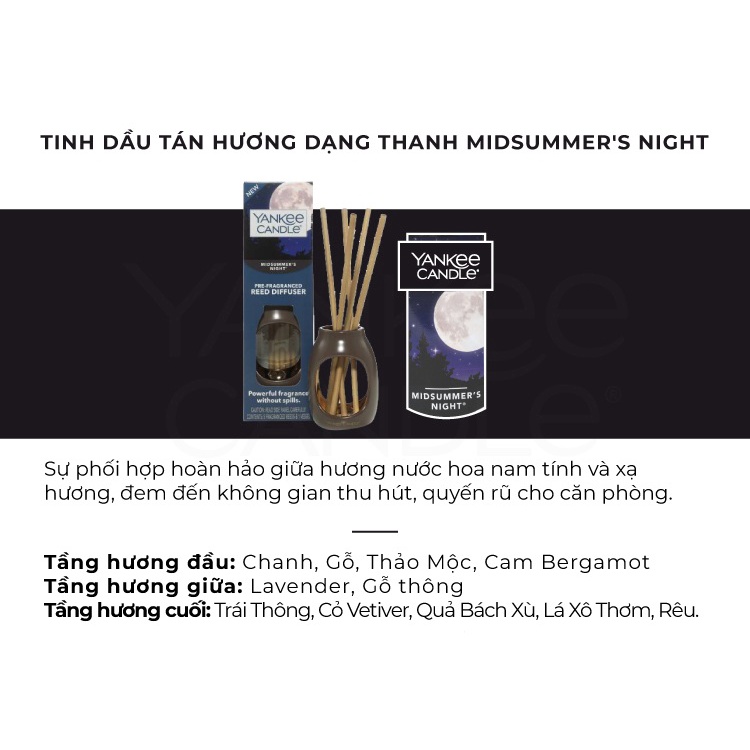 Tinh dầu tán hương dạng thanh Yankee Candle - Midsummer's Night (gồm lọ &amp; 5 thanh tán hương)