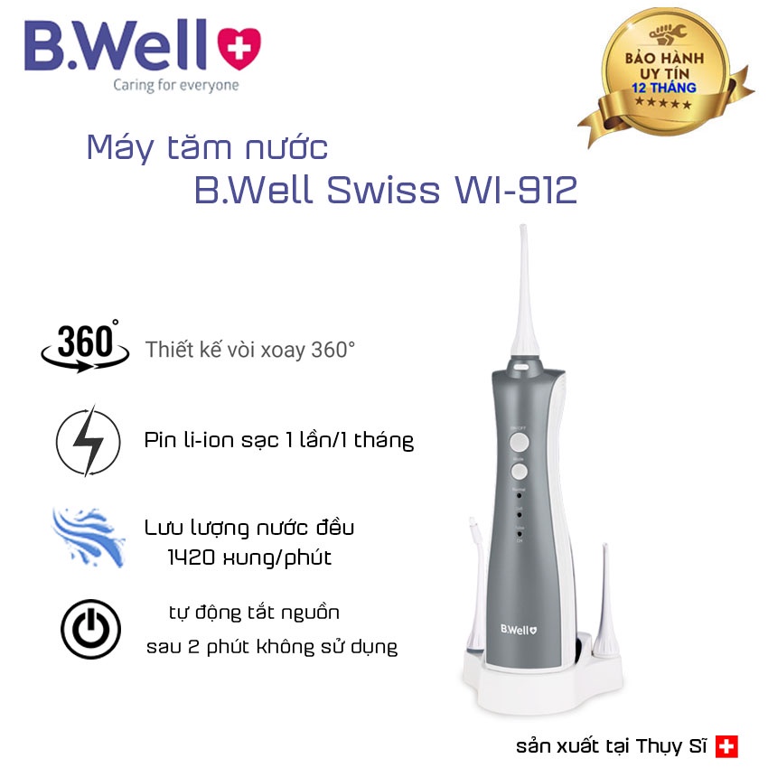 Máy tăm nước tiện lợi B.Well Swiss WI-912 Thụy Sĩ - Tăm xỉa răng nước cầm tay