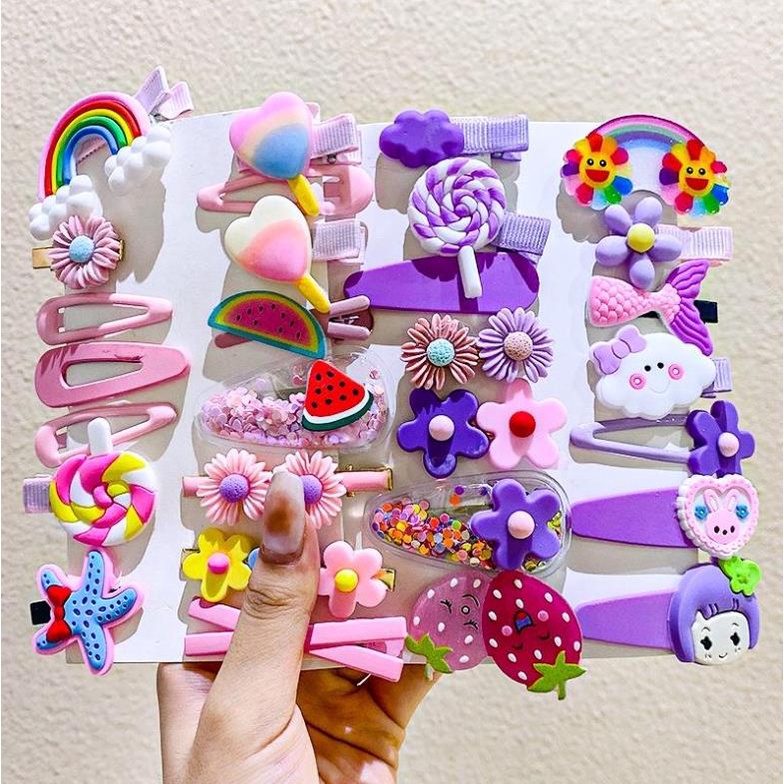 Set 14 Kẹp Tóc Hình Trái Cây Dễ Thương Cho Bé Gái