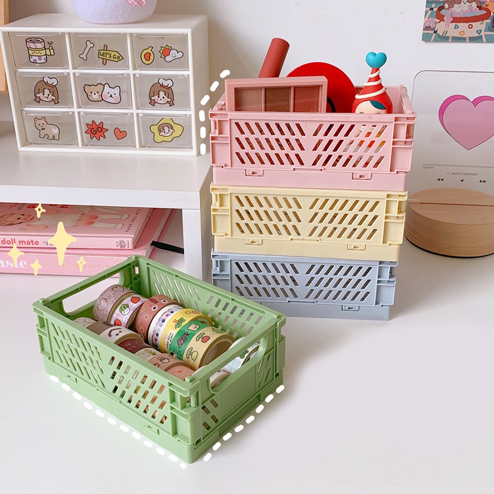 S37 Khay nhựa để đồ dùng học tạp, mỹ phẩm mini - giỏ trang trí decor bàn xinh cho học sinh