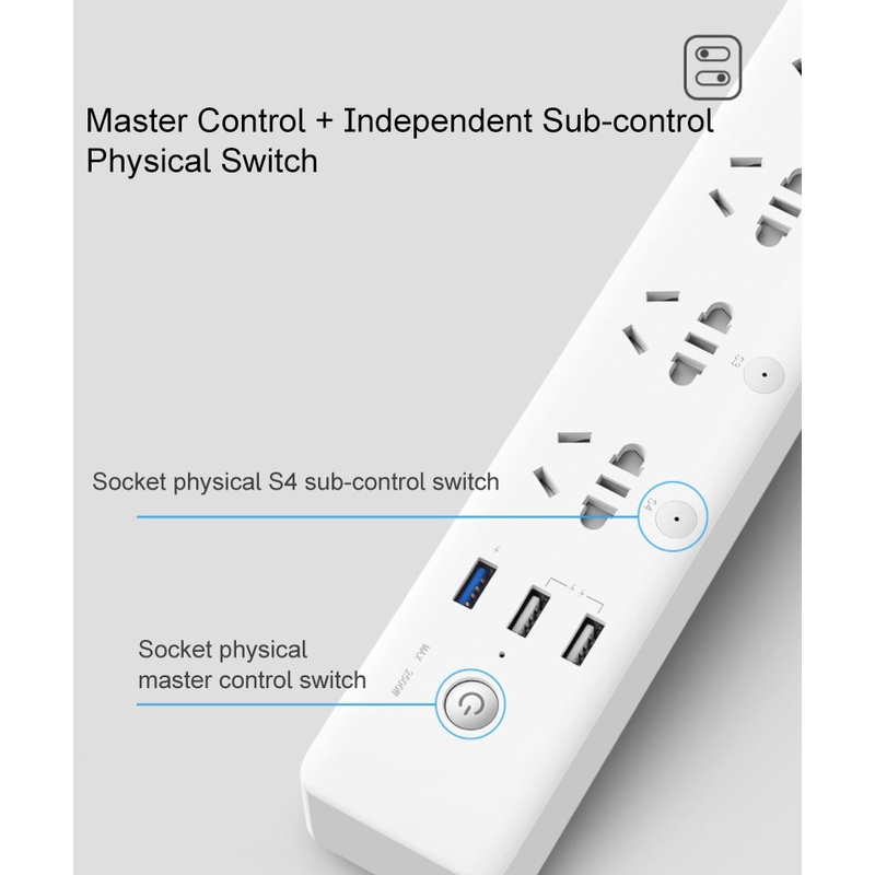 Bộ Nguồn Thông Minh CP5 Điều Khiển Bằng Ứng Dụng Điện Thoại Có 4 Ổ Cắm Và 3 Cổng USB