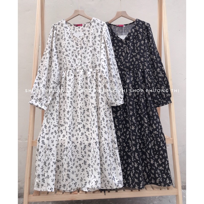 Đầm babydoll hoa nhí cổ V dáng dài (hàng sẵn) | BigBuy360 - bigbuy360.vn