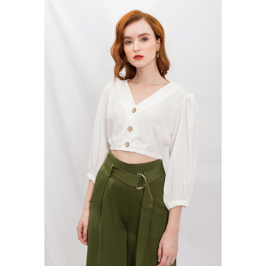 Áo croptop cổ V, tay lửng Gunich