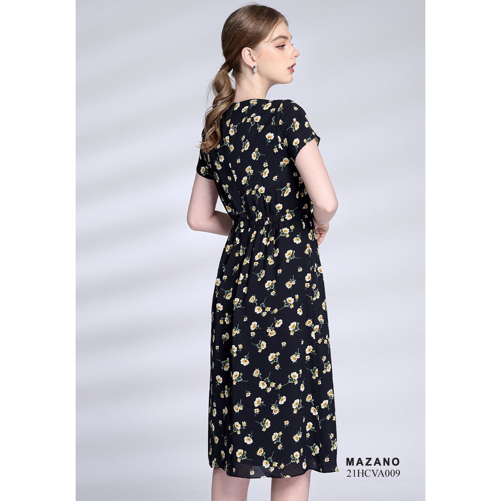 Váy họa tiết bùng eo xếp ly cổ MAZANO MS 21HCVA009HA