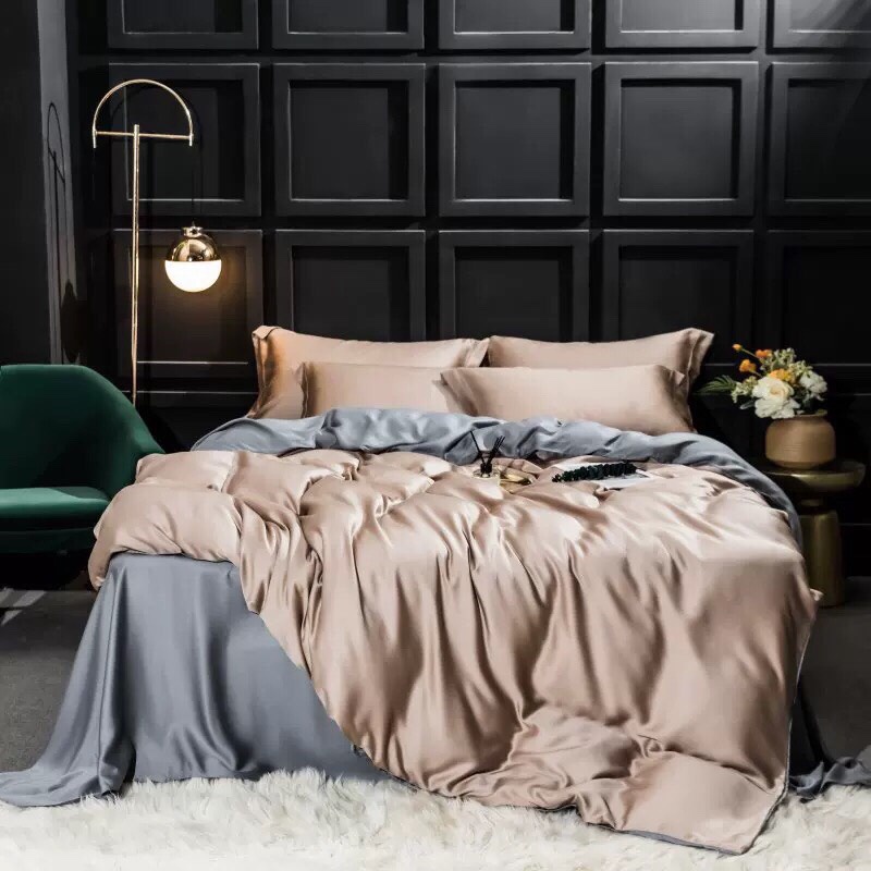 Bộ chăn ga gối Lụa Tencel 80S cao cấp VIE Home - bedding mềm mát bảo vệ làn da nhiều kích thước nệm trơn màu M6 M8