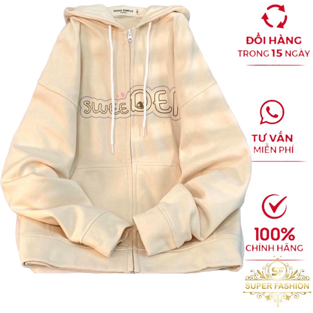 Áo Khoác Nỉ Nam SUPER FASHION Thiết Kế Dây Khóa Kéo Có Nón Lớn Form Rộng in Chữ Sắc Màu Hot Trend