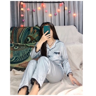 Đồ bộ pijama lụa ren - tay dài quần dài