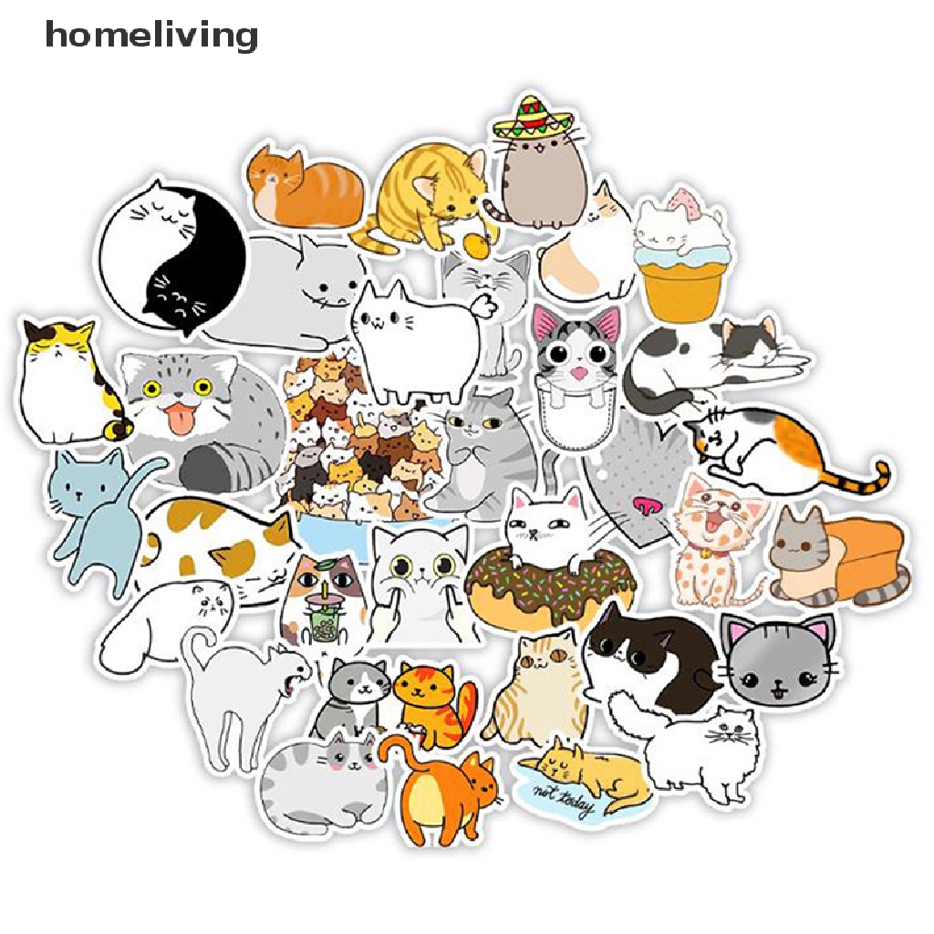 Set 50 Miếng Dán Hình Mèo Hoạt Hình Dễ Thương Trang Trí Laptop / Xe Hơi / Ván Trượt / Va Li