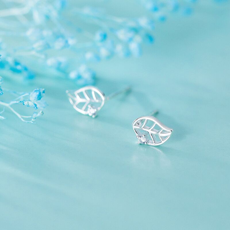 Bông Tai Mạ Bạc 925 Hình Chiếc Lá Đính Đá Phong Cách Hàn Quốc ANTA Jewelry - ATJ7003