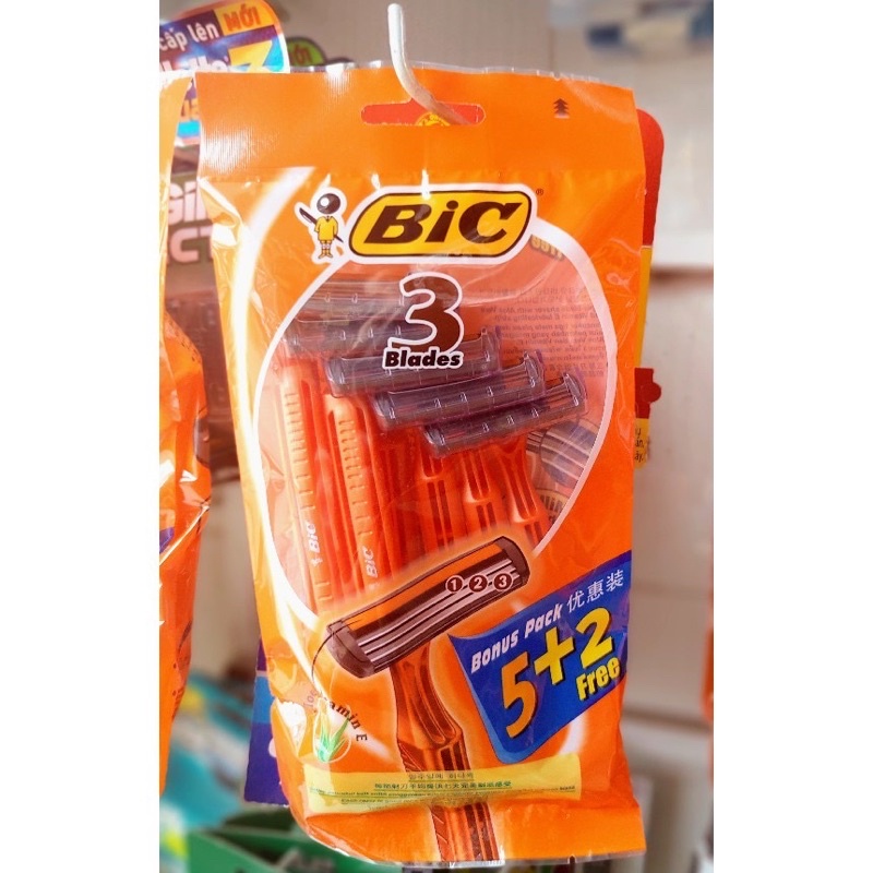 cơm bo 1 bịch 7cây dao cạo Bic 3 lưỡi kép lưỡi thép cán nhựa siêu bén dễ dàng thao tác khi cạo dâu hoạc sử dụng đa năng