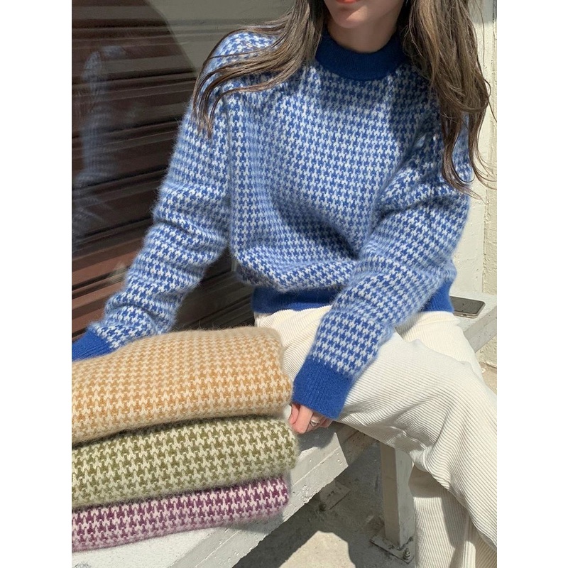 Áo Sweater Dệt Kim Dày Dặn Dáng Rộng Phong Cách Retro Hàn Quốc Cho Nữ