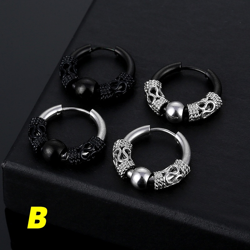 Bông Tai Tròn Bằng Thép Titan Không Gỉ Họa Tiết Rồng Phong Cách Hip Hop Nhật Hàn Thời Trang Cho Nam Và Nữ