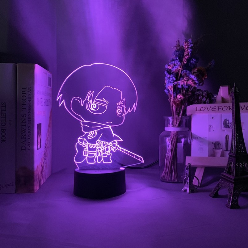 Đèn 3D Led Titan Levi Ackerman Hình Chibi trang trí phòng 16 màu - Quà tặng người thân