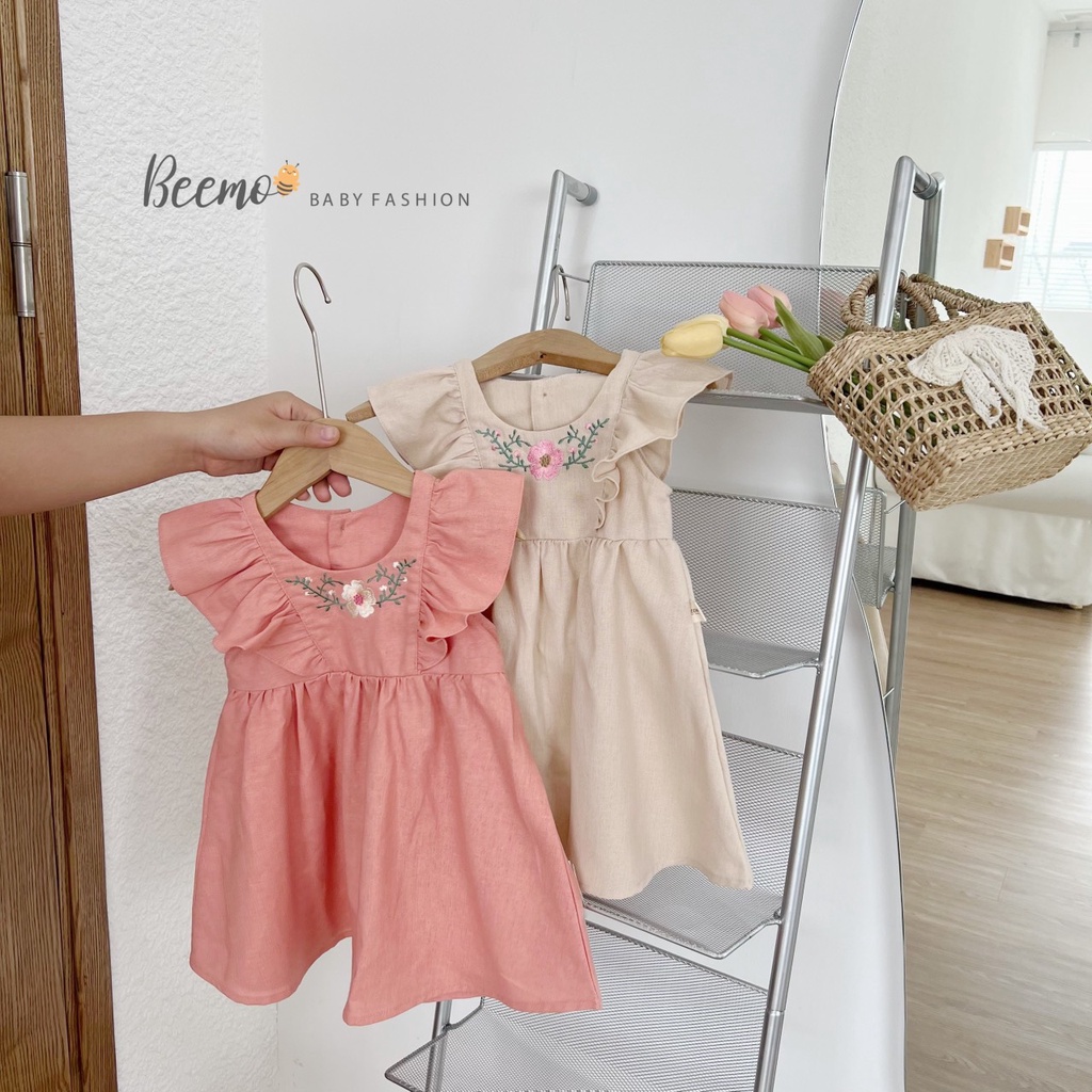 Váy cho bé gái Beemo - Chất liệu linen mềm mịn, thoáng mát, thiết kế tay váy cánh tiên điệu đà B048