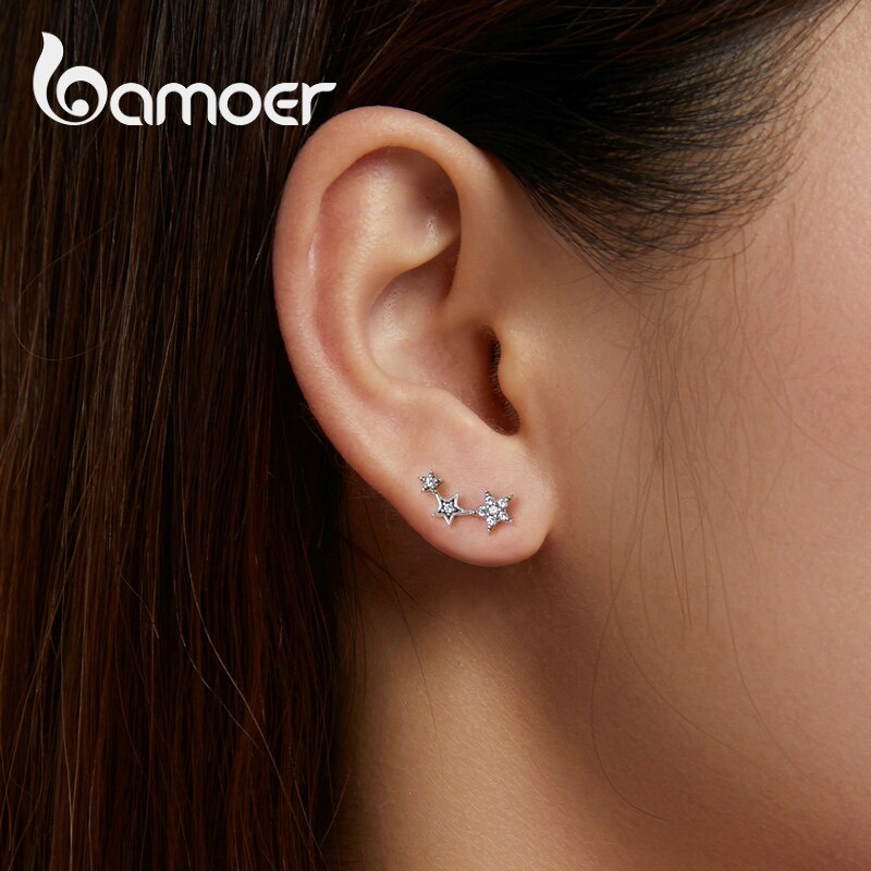 Hoa tai Bamoer bằng bạc sterling 925 đính đá pha lê nhiều màu sắc không gây dị ứng sành điệu cho nữ với 4 kiểu tùy chọn