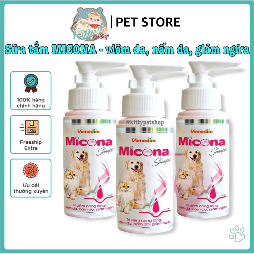 Sữa tắm Micona - viêm nang lông, viêm da, nấm da trên chó mèo, Vimedim