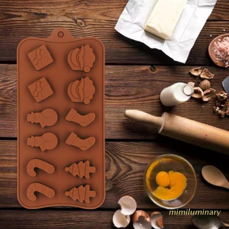 Khuôn Silicone Làm Bánh / Sô Cô La Hình Vuông Họa Tiết Giáng Sinh Diy