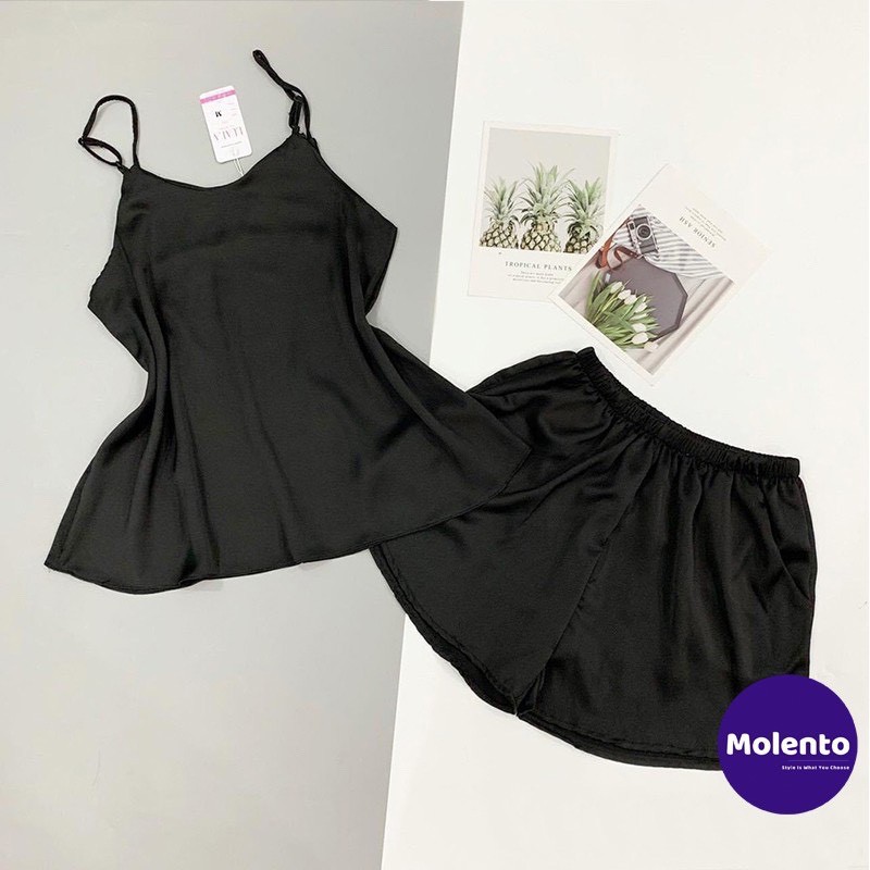 Bộ ngủ 2 dây lụa satin cao cấp, bộ pijama lụa mặc nhà thoải mái | BigBuy360 - bigbuy360.vn