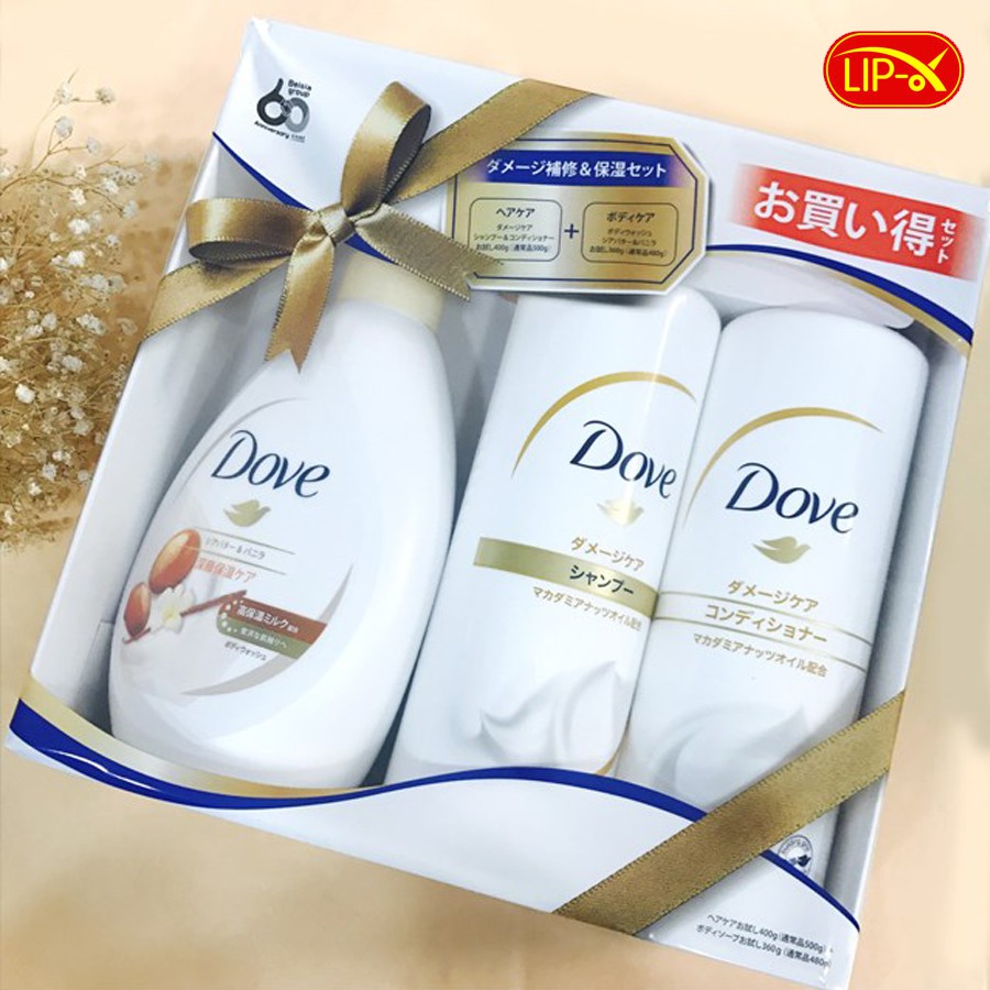 Bộ 3 Tắm-Gội-Xả Dove Trắng Vàng Chính Hãng Nhật Bản