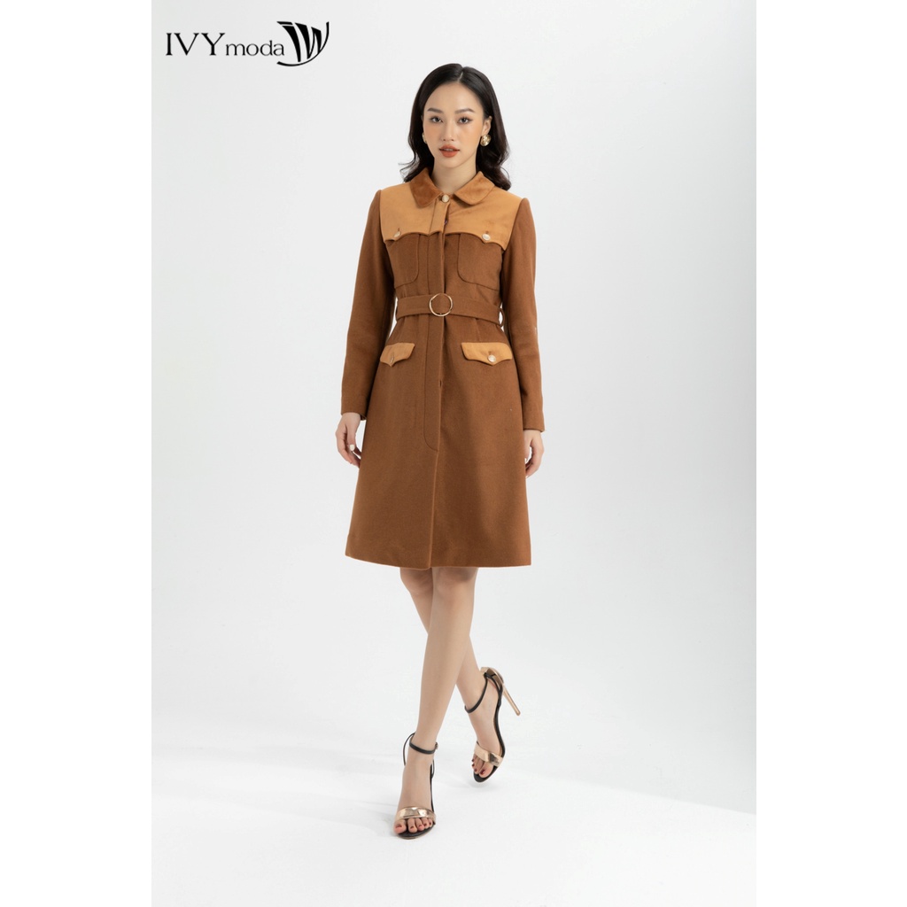Áo khoác nữ nhung tăm phối màu IVY moda MS 71M6113
