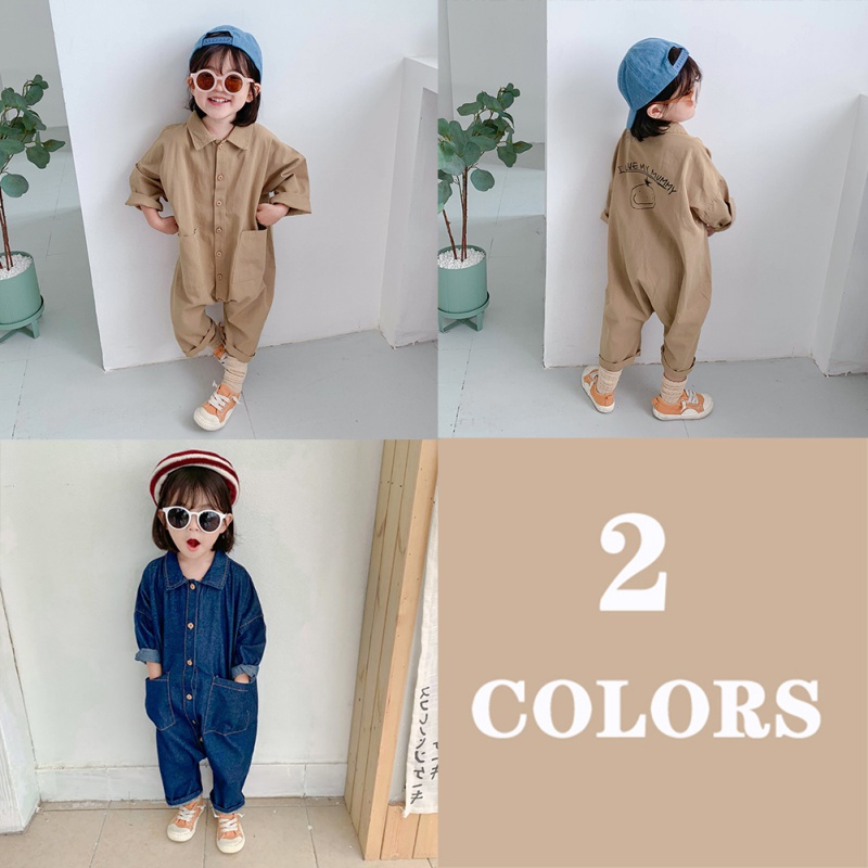 Áo liền quần dài tay đính nút thời trang cho bé