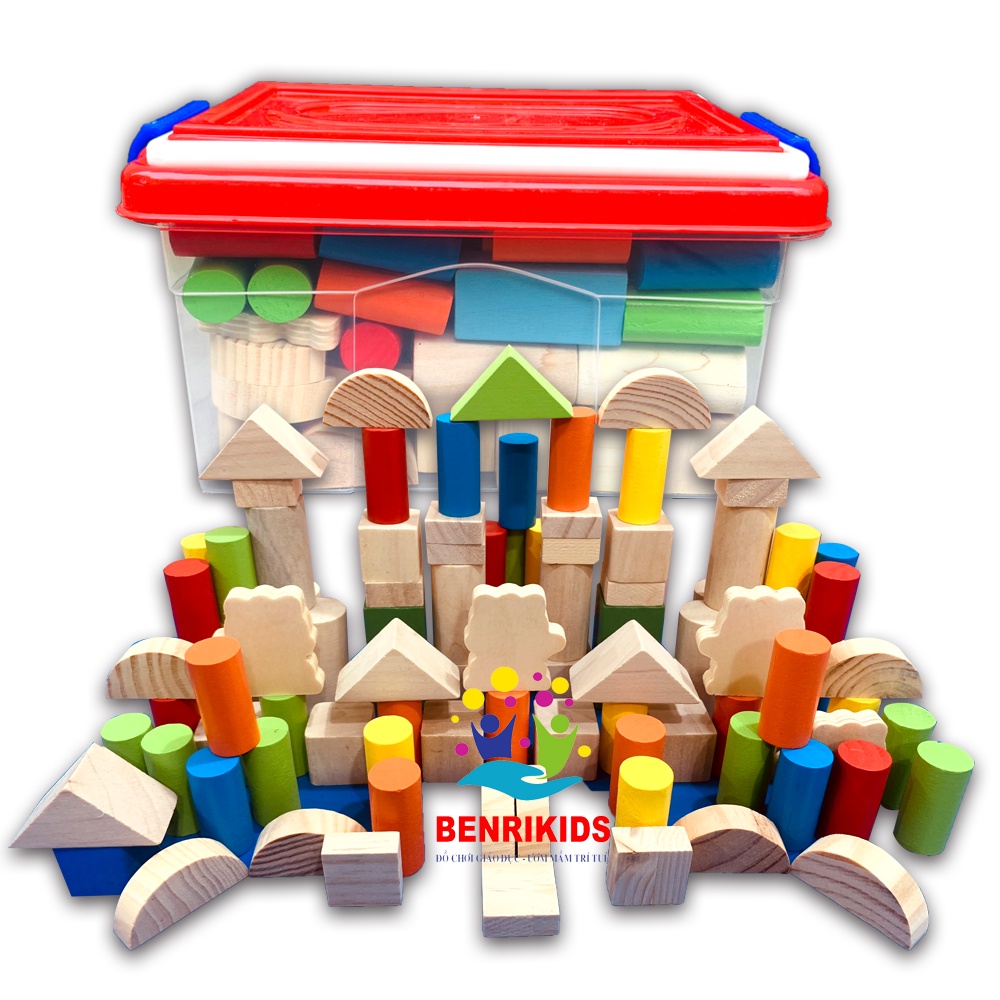 Bộ Đồ Chơi Xếp Hình Khối Bằng Gỗ Tự Nhiên Có Hộp Đựng Tiện Lợi Cho Bé Sáng Tạo,Đồ Chơi Trẻ Em