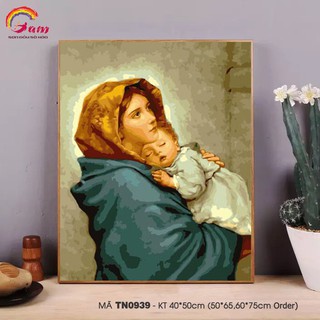 Tranh tô màu số hóa Đức mẹ Maria và Chúa hài đồng Tranh tôn giáo TN0939- HaLa Store