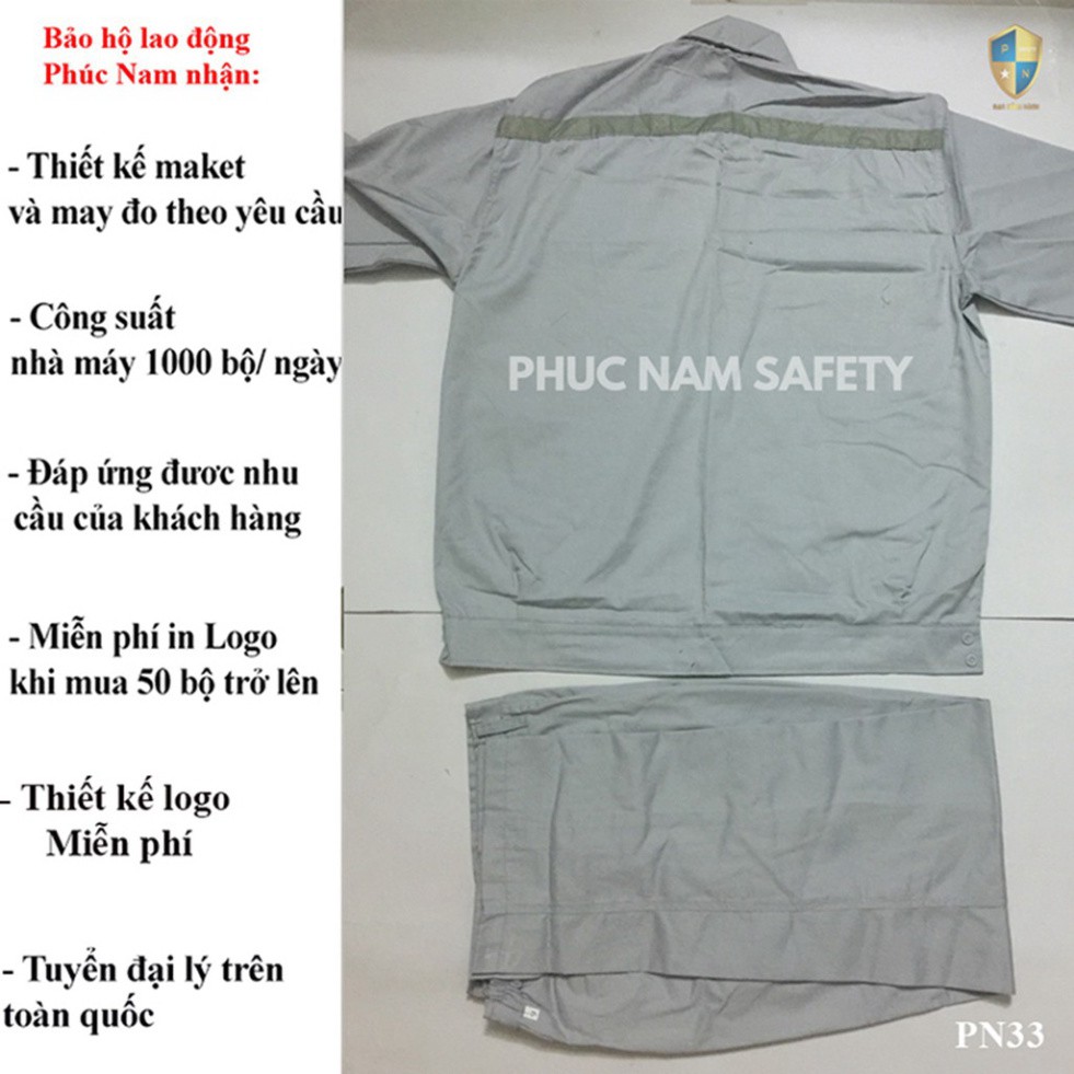 Bộ quần áo bảo hộ lao động màu tàn thuốc lá phản quang – PN33, quần áo bảo hộ lao động vải Kaki, BHLĐ Phúc Nam