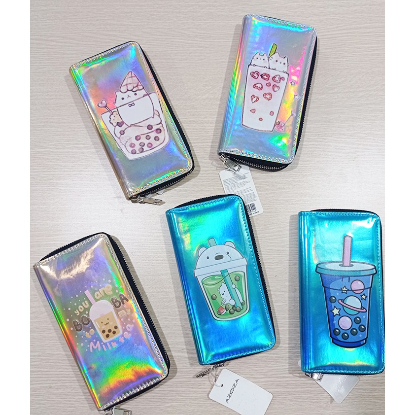 Ví trà sữa boba tea hologram VHI27 ví dẹt thời trang nhiều ngăn ví dáng dài cute dễ thương