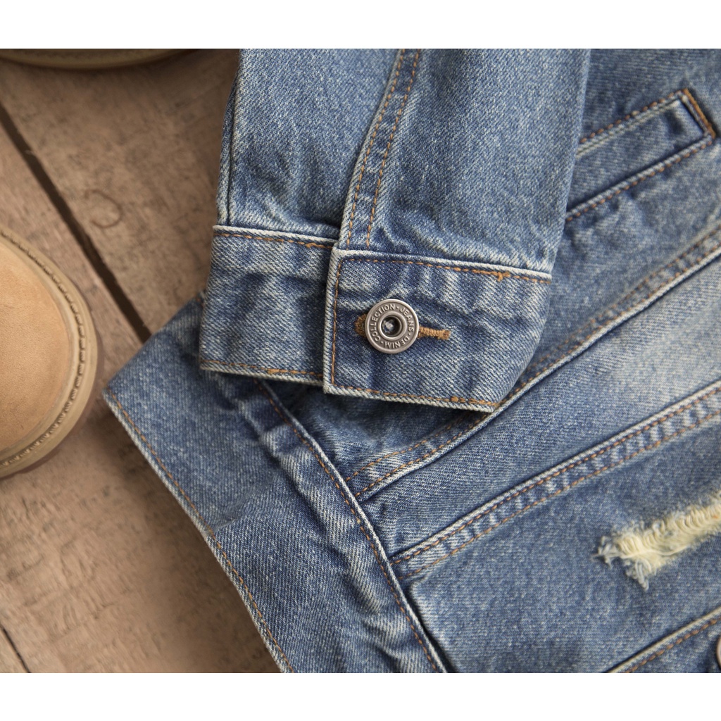 Áo khoác jean, áo bò basic dài tay, denim thời trang năng động trẻ trung LAB - COTTONLAB