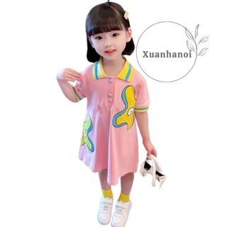 Váy bé gái cotton tầu cổ bẻ in 3d dáng xuông size nhỡ 15-30kg xhn1007