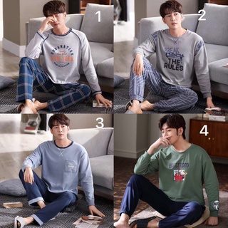 BỘ THU ĐÔNG NAM Chất vải Cotton 100% đồ ngủ nam mặc ở nhà được 4 mùa style Hàn Quốc trẻ trung & sang trọng