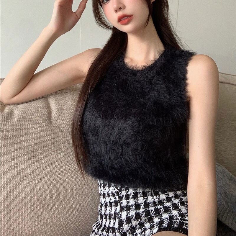 Áo Dệt Kim Sát Nách Dáng Ngắn Phong Cách Hàn Quốc Thời Trang Cho Nữ