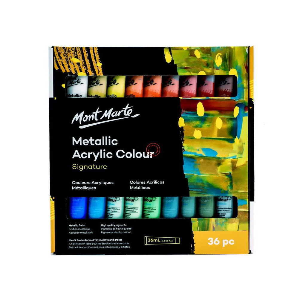 Bộ 36 Màu Nhũ Metallic Acrylic Mont Marte x 36ml - PMMT3636