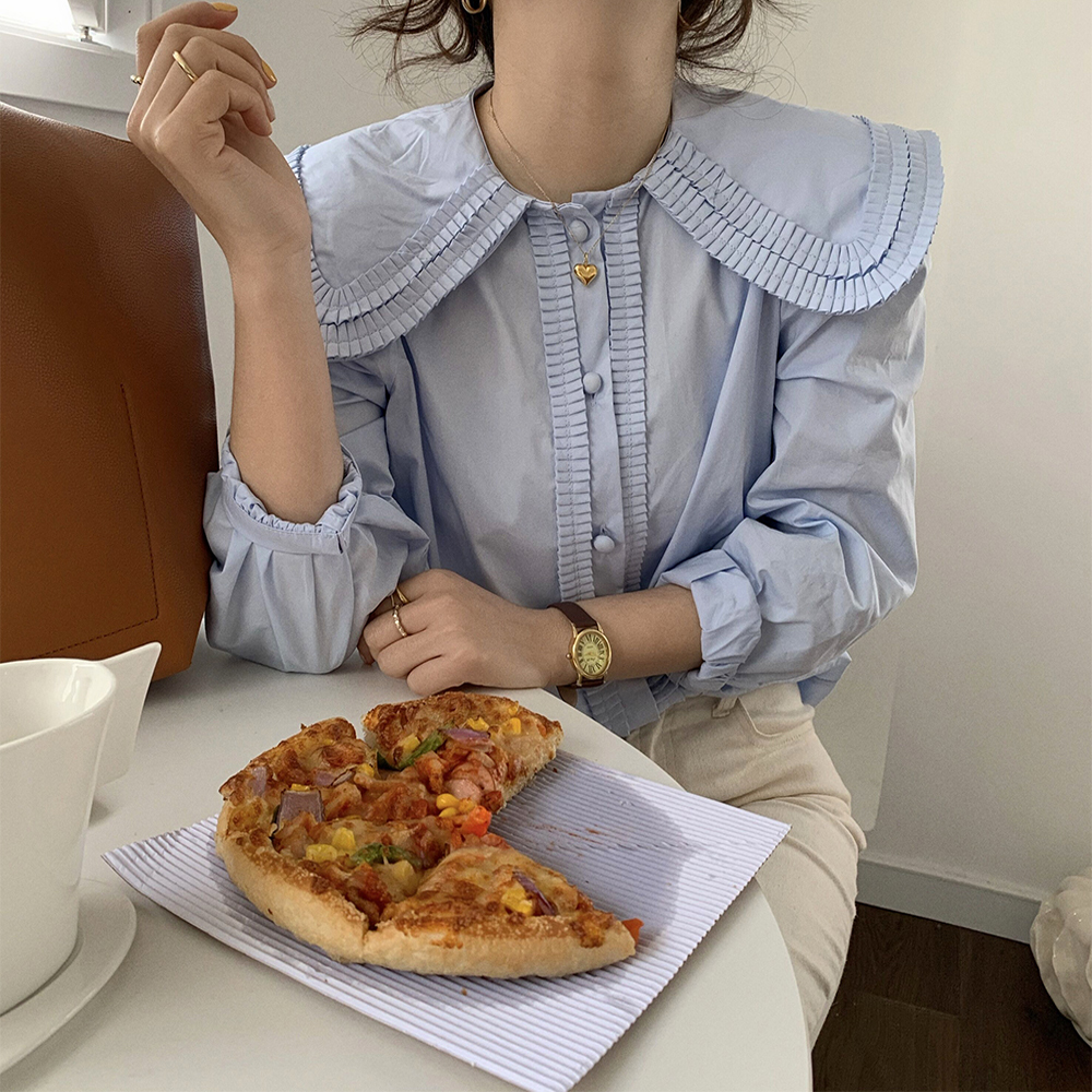 Áo sơ mi nữ màu trơn cổ búp bê xinh xắn đáng yêu 42767