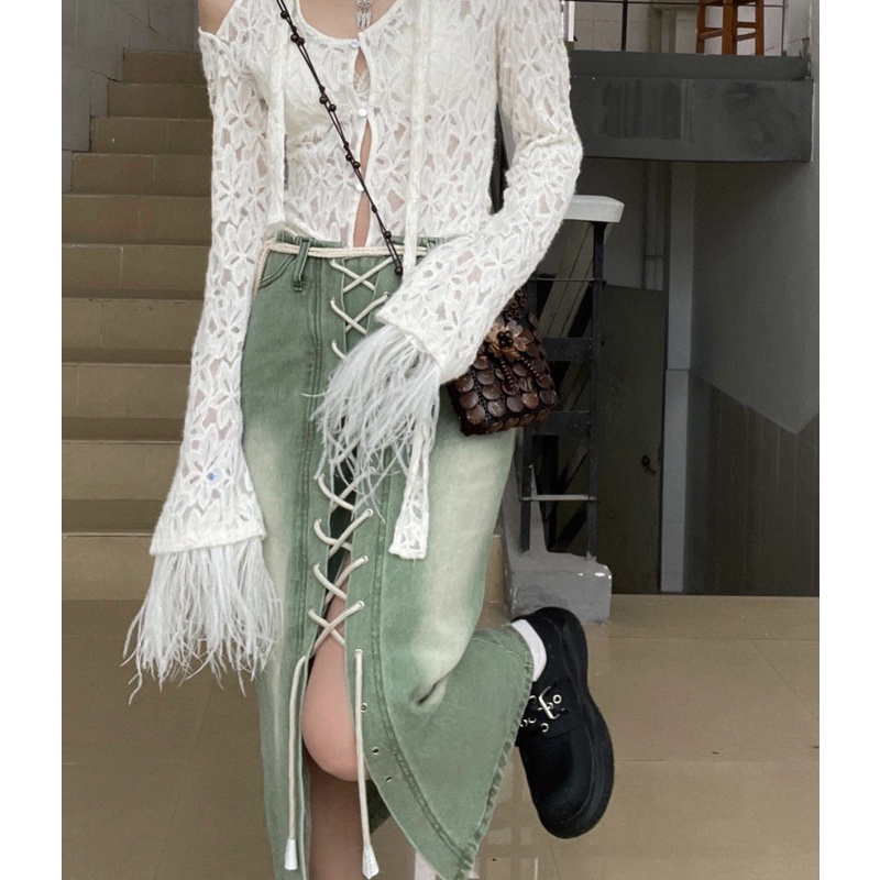 Chân Váy Denim Lưng Cao Thời Trang Dành Cho Nữ