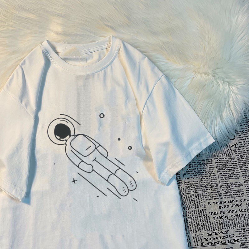 Astronaut Japanese-style Vintage Clothing Short Sleeve T-shirt Women's 2021 Loose-Fit Korean-style Fashion INS Harajuku-