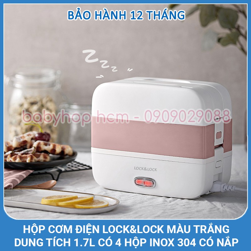 Hộp cơm điện Lock&amp;Lock EJR236WHT Dung Tích 1.7L Màu Trắng Có 2 Ngăn 4 Khay Đựng Inox 304 Có Nắp Đậy